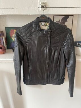 Ted Baker Vintage 00s Black Quilted Leather Moto Jacket